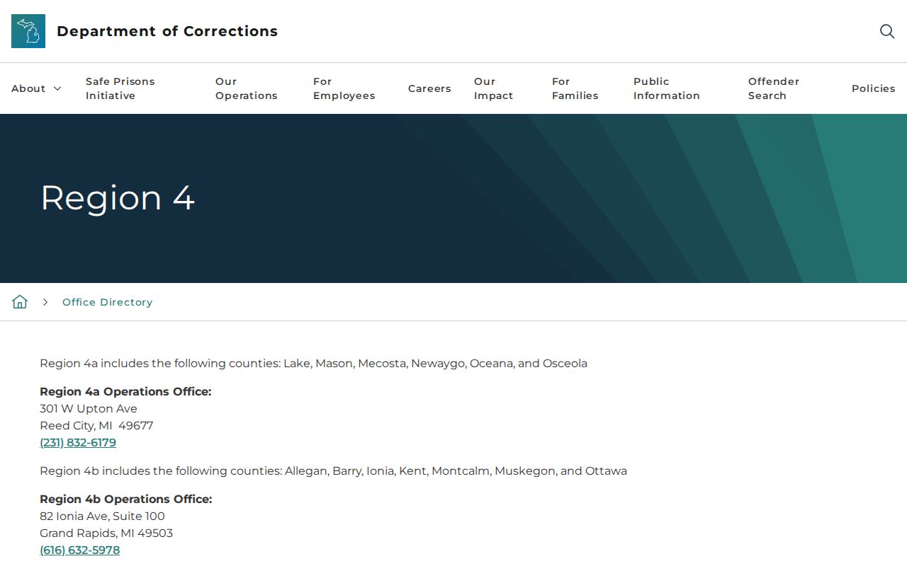 Lake County parole and probation Region 4 office directory