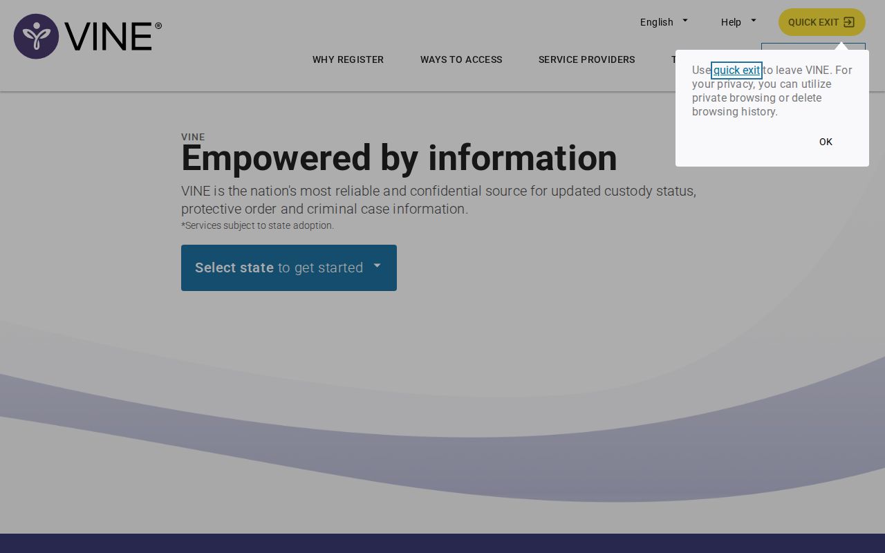 VINELink search and registration screens for Lake County inmate release notices